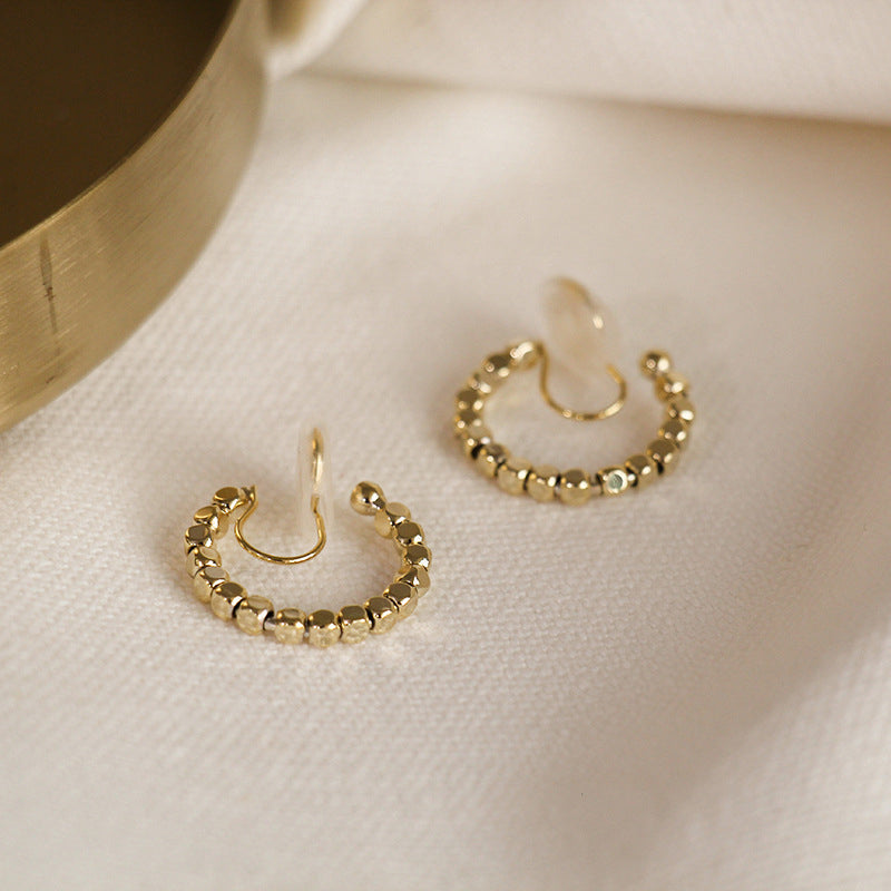 Beaded Cubes Brass Coil Earrings