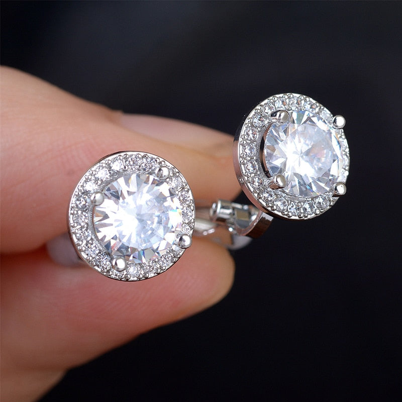 Cubic Zirconia Crystal Clip On Earrings