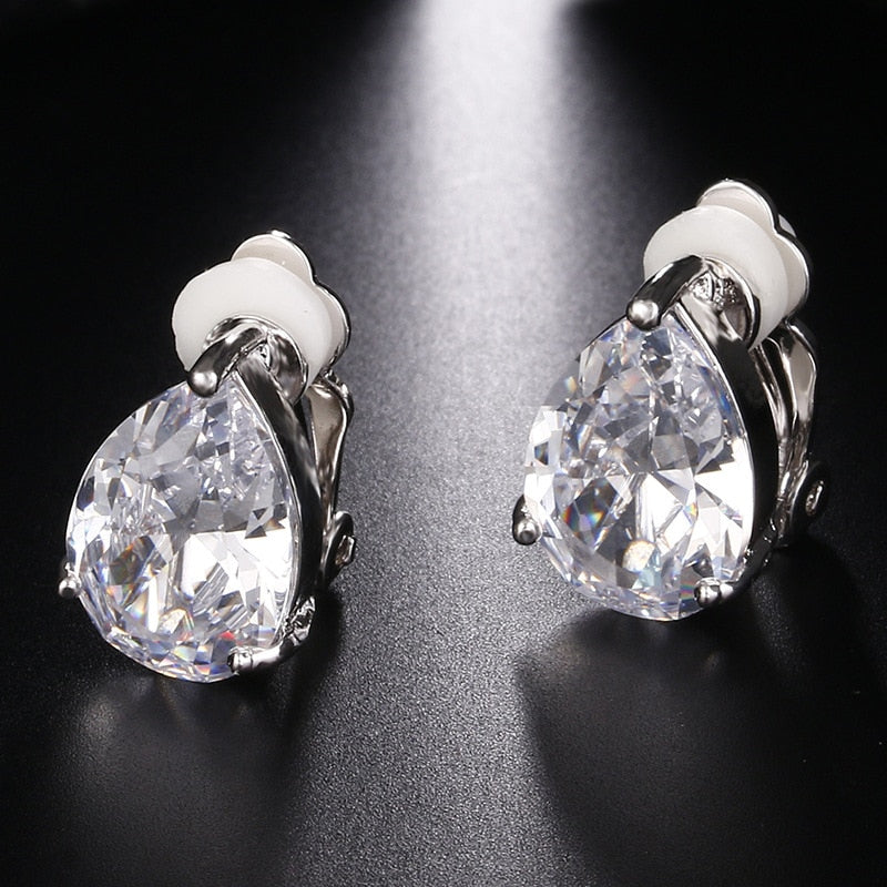 Classic Teardrop Cubic Zirconia Crystal Clip on Earrings