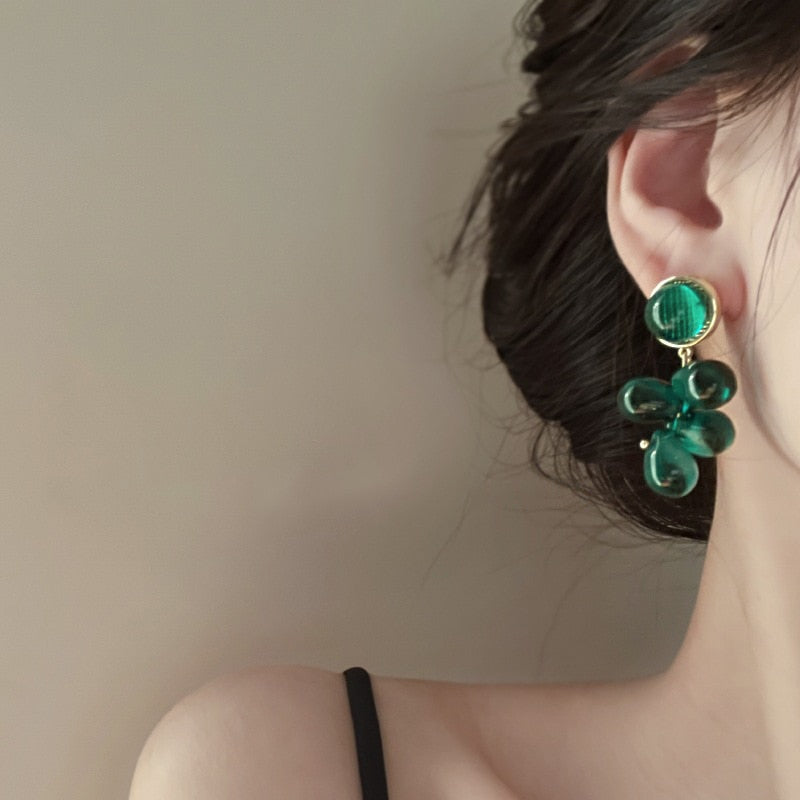 Vintage Green & Red Grape Clip on Earrings