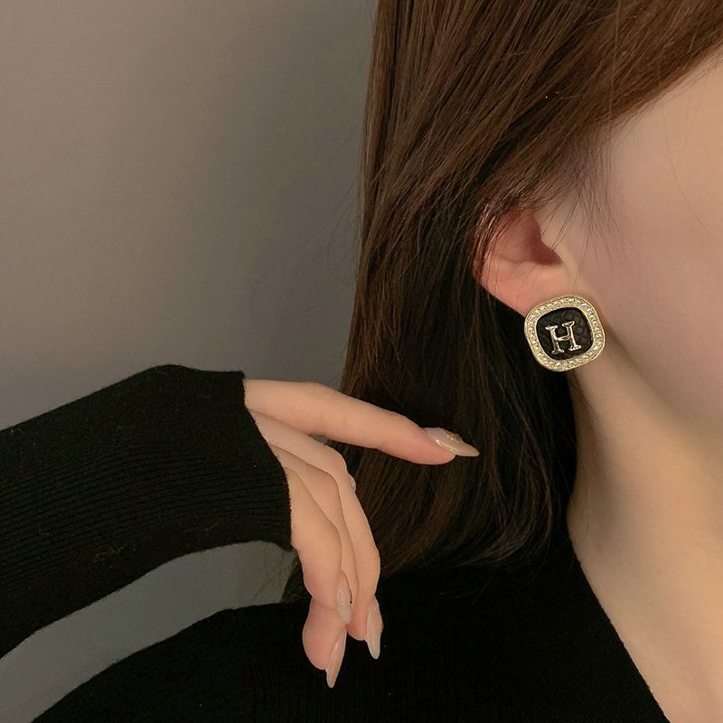 H Crystal Clip on Earring