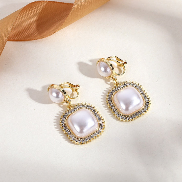 Square Pearl Clip on Earrings