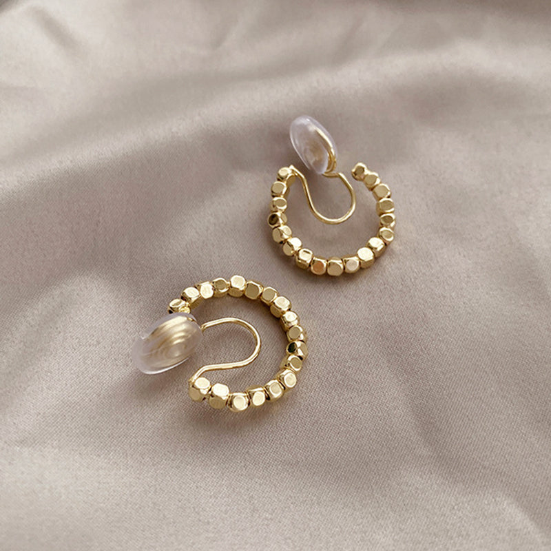Beaded Cubes Brass Coil Earrings