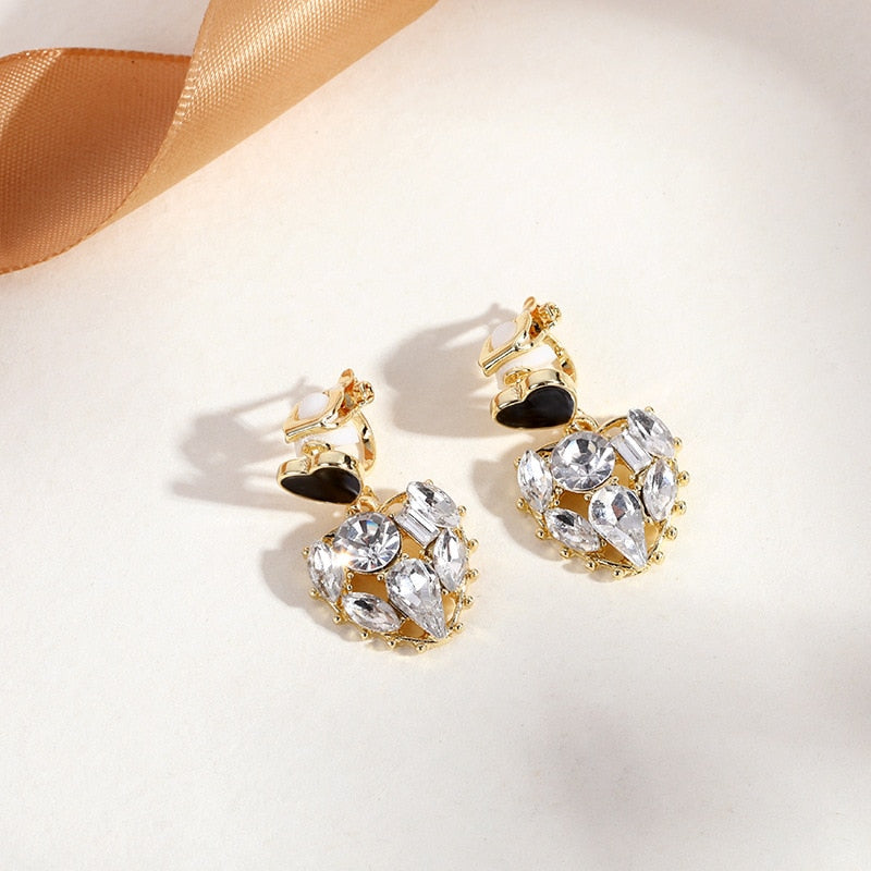 Crystal Heart Clip on Earrings