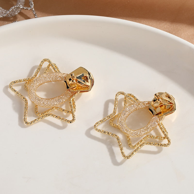 Pentagram with Mesh Clip on Earrings