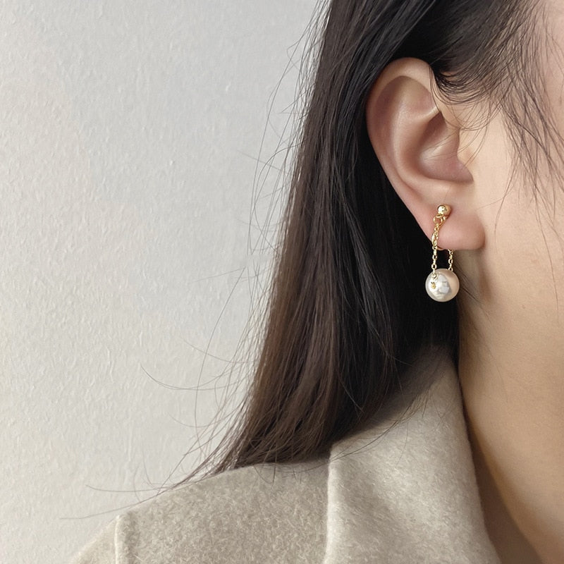 Vintage Pearl Brass Coil Earrings