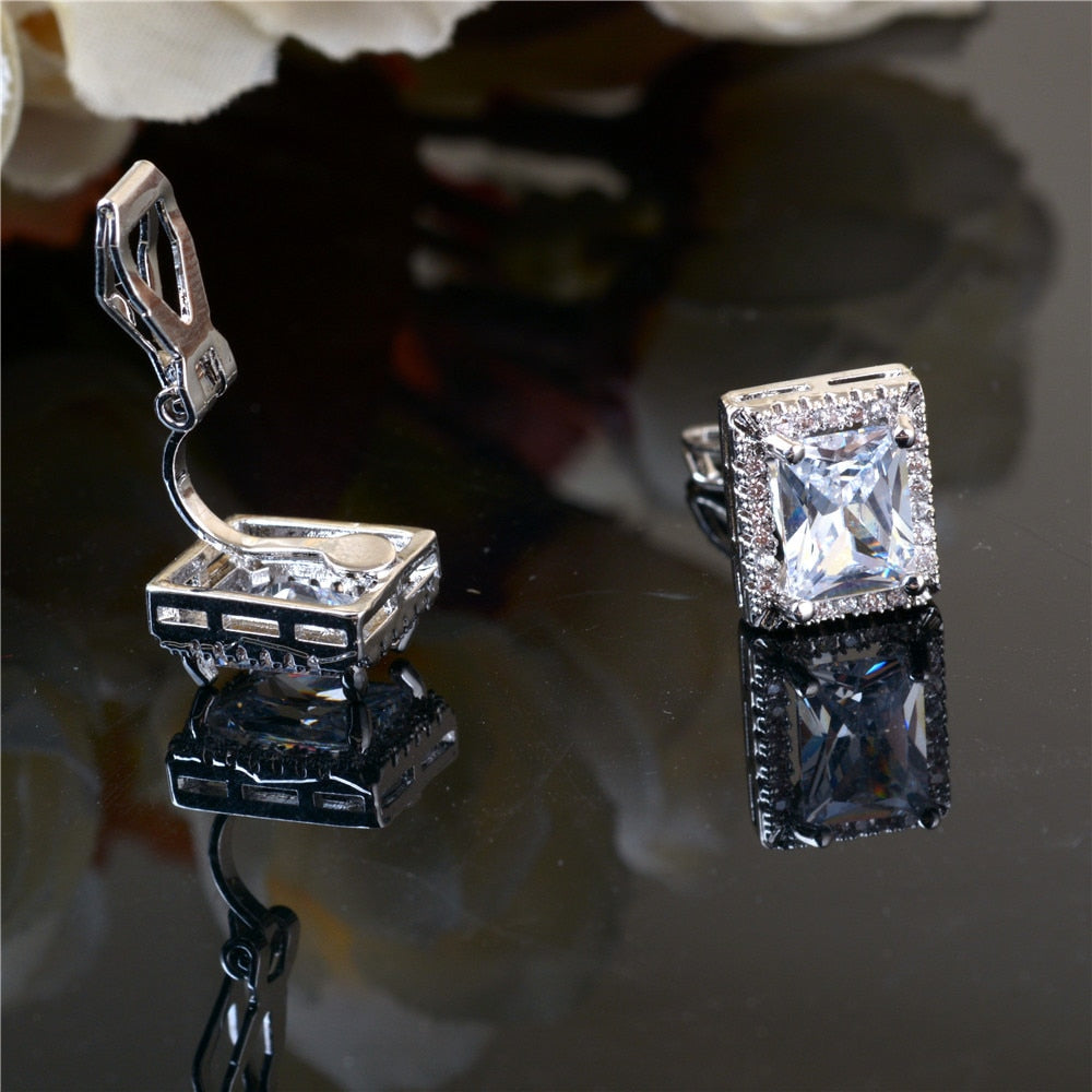 Cubic Zirconia Crystal Clip On Earrings