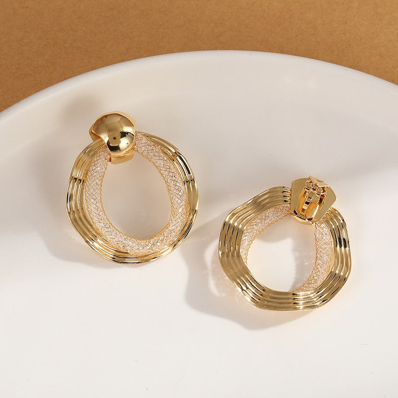 Round Metal with Mesh Clip on Earrings