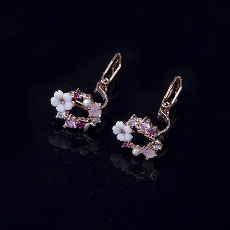 Pink Flower Wreath Clip on Earrings