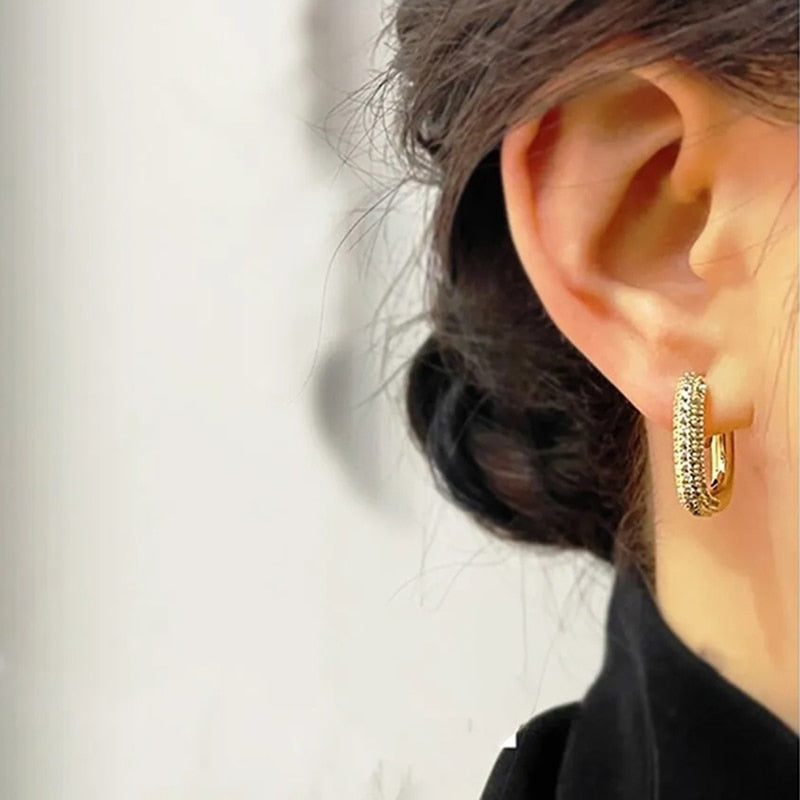Square Rhinestone Brass Coil Earrings