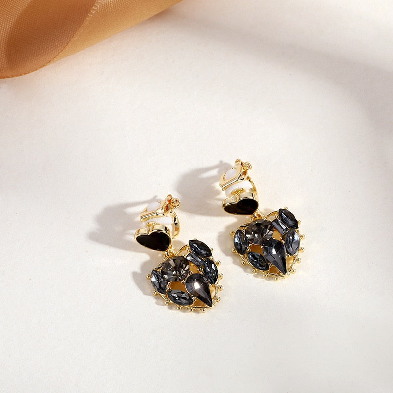 Crystal Heart Clip on Earrings