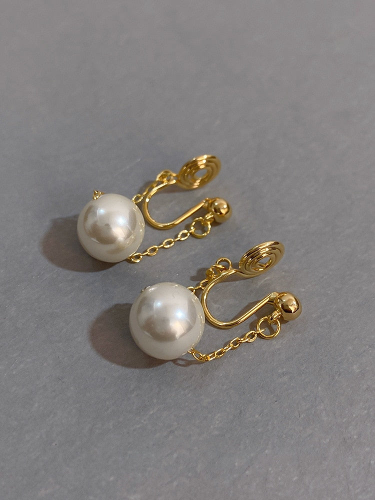 Vintage Pearl Brass Coil Earrings