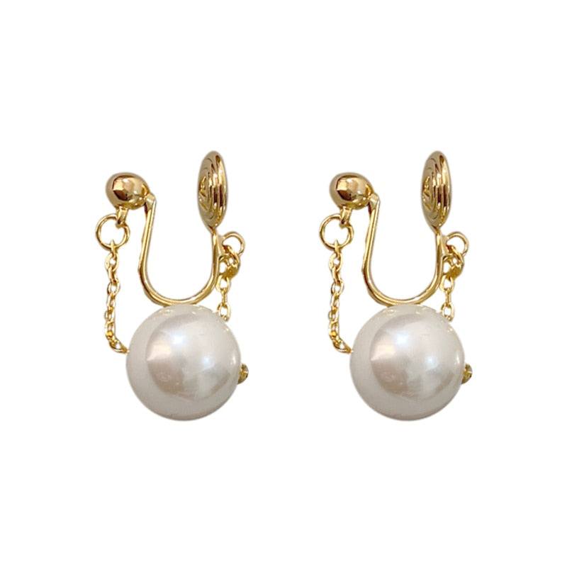 Vintage Pearl Brass Coil Earrings