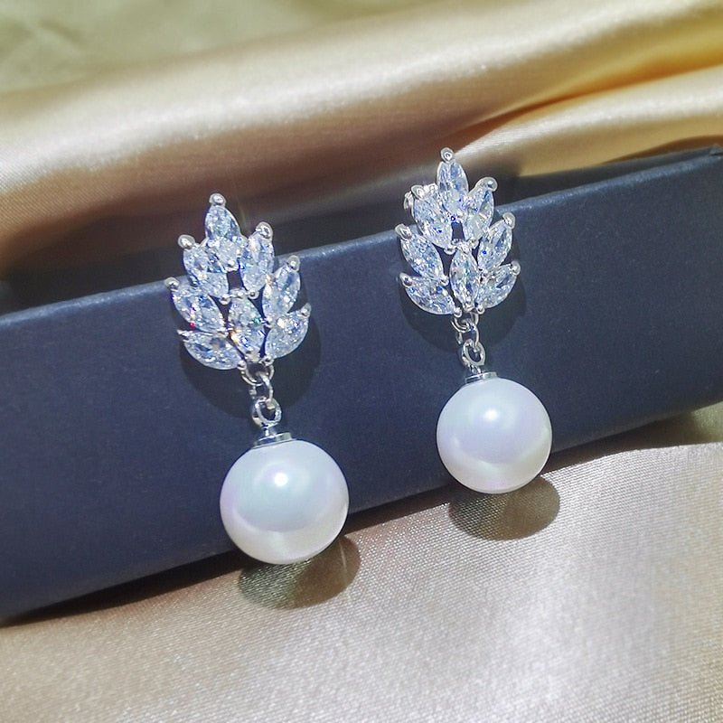 Premium Pearl Zirconia Crystal Clip on Earrings