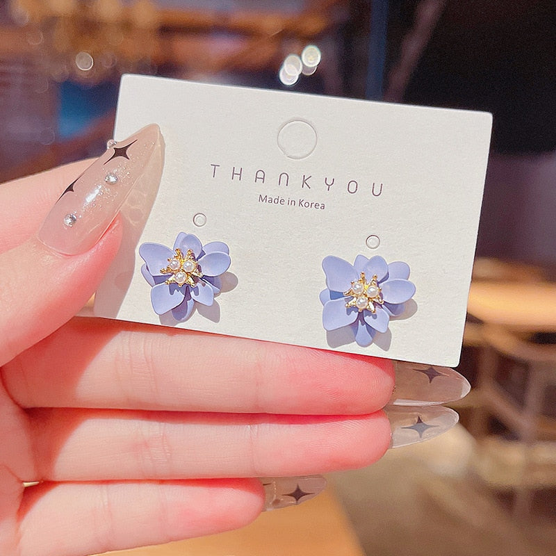 Purple Flower Clip on Earrings