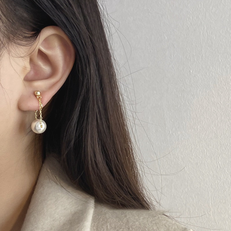 Vintage Pearl Brass Coil Earrings