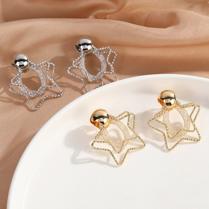 Pentagram with Mesh Clip on Earrings