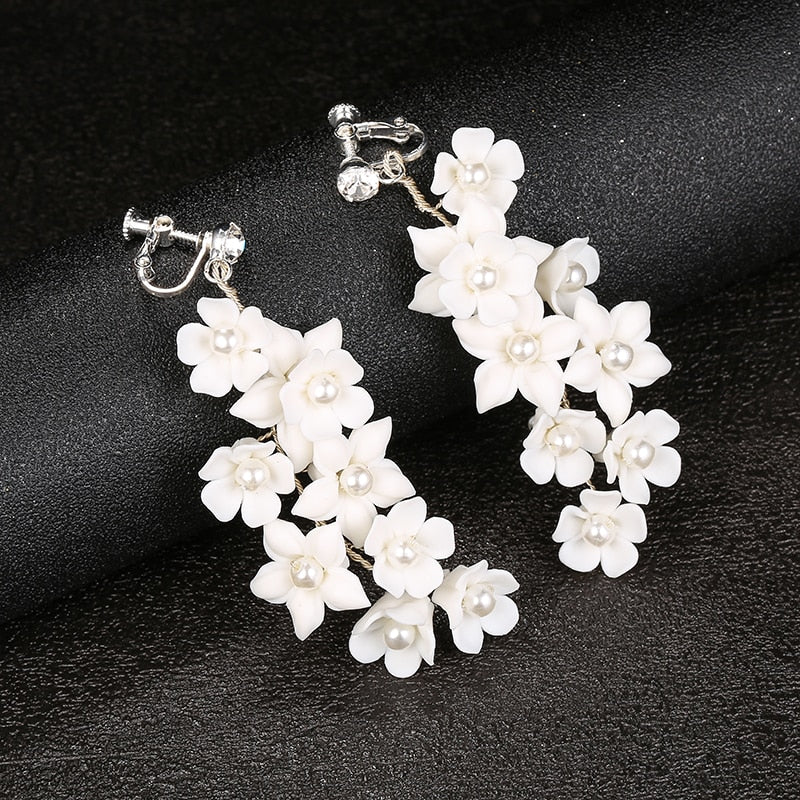 Handmade White Ceramic Floral Earrings