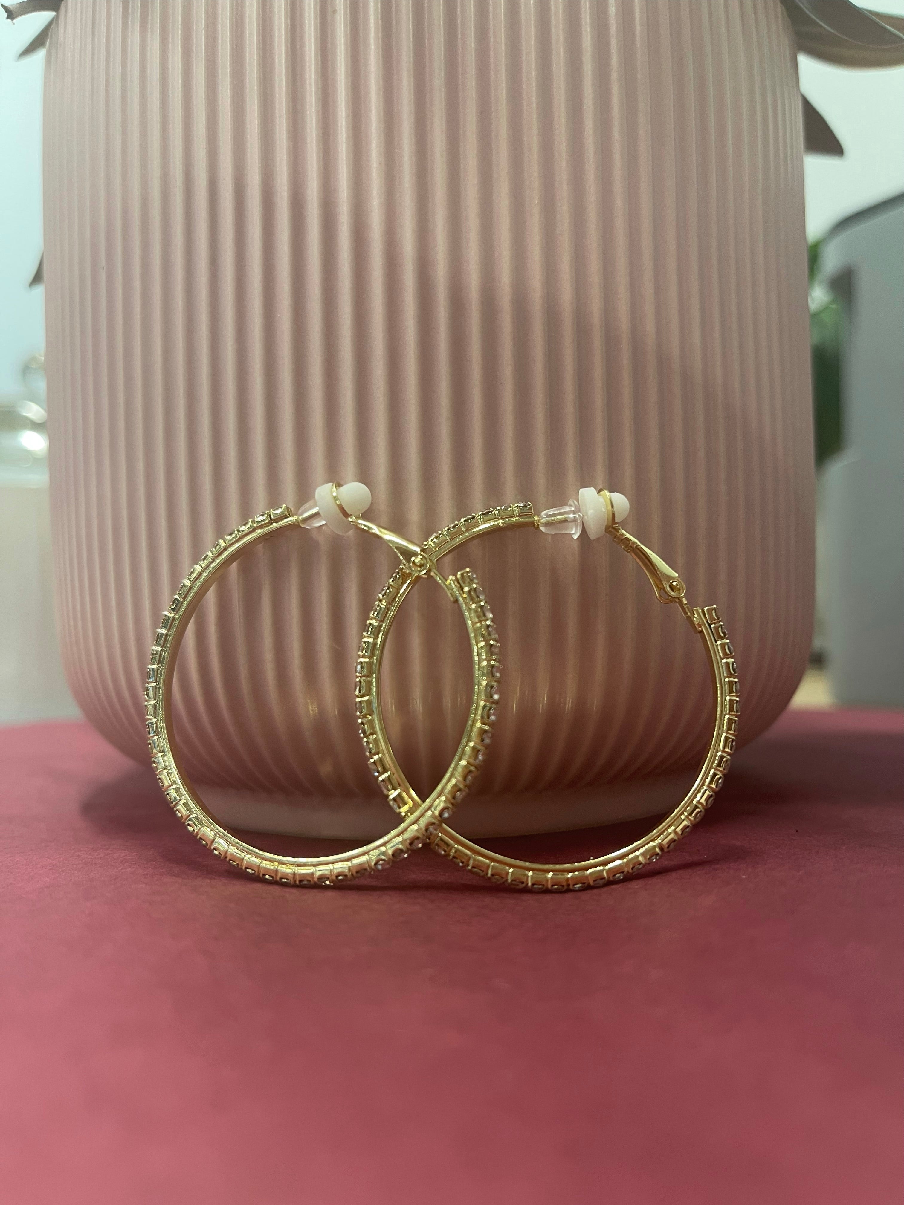 Crystal Big Round Clip On Earrings