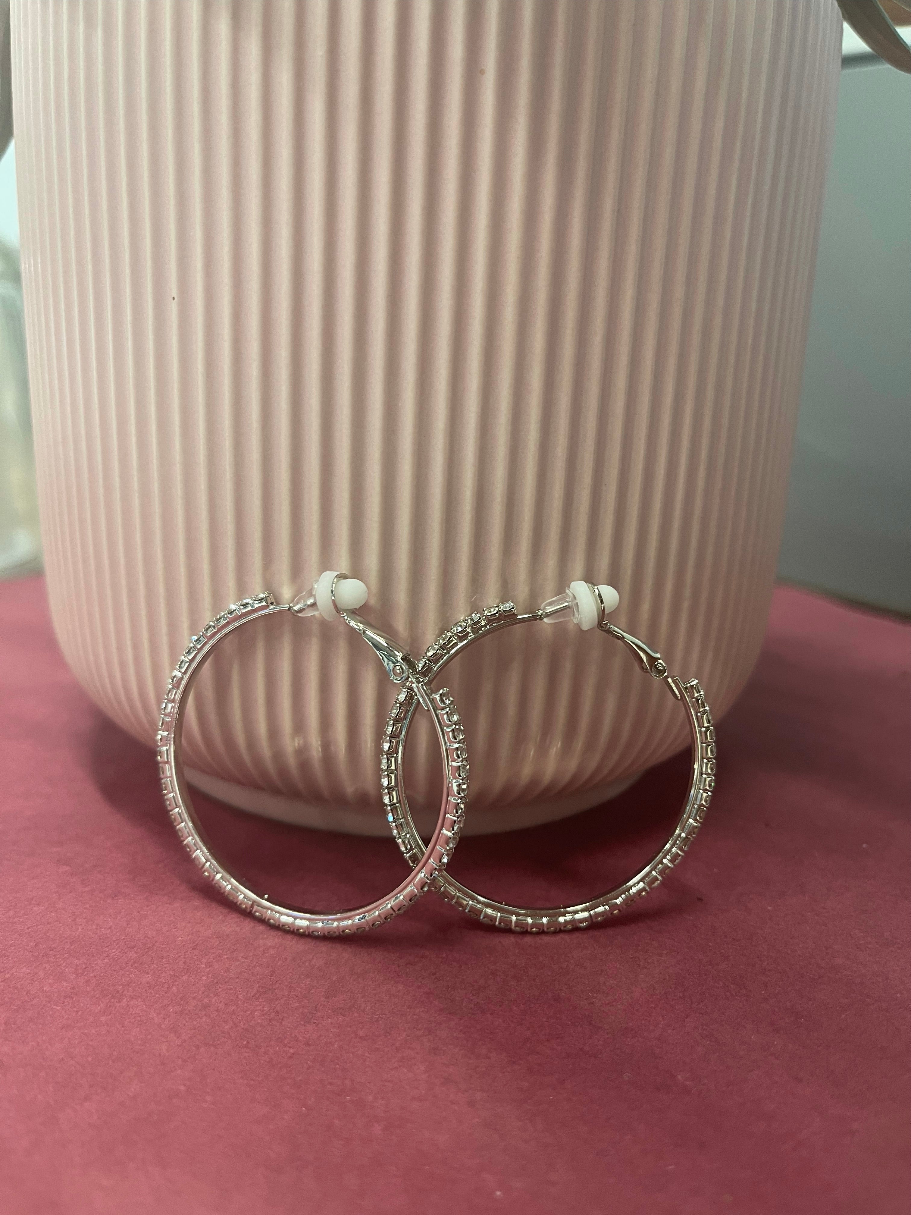 Crystal Big Round Clip On Earrings