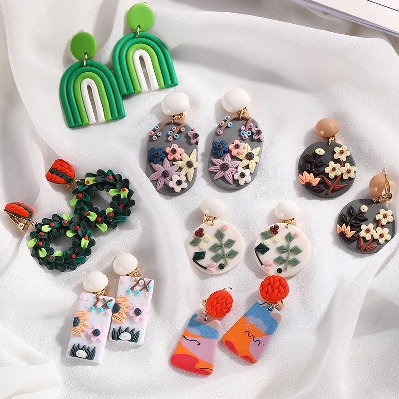 Handmade Clay Clip on Earrings