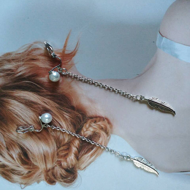 Long Tassel Feather Clip on Earrings