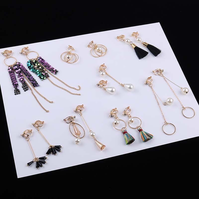 Long Tassel Pearl Clip On Earring
