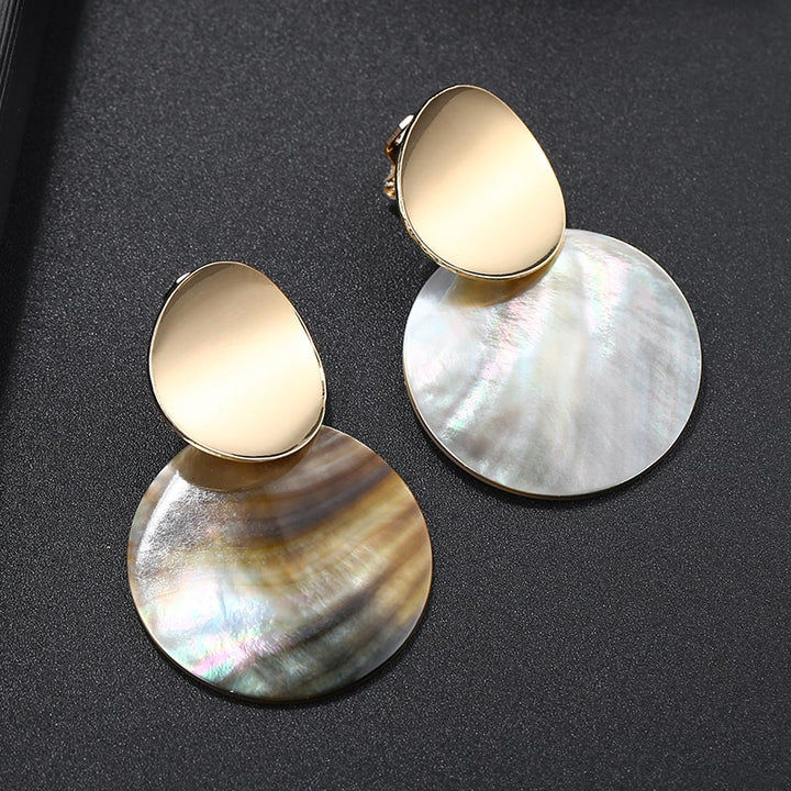 Natural Round Shell Clip On Earrings