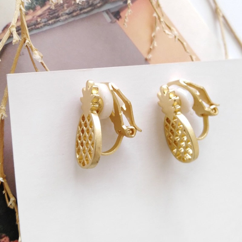 Tiny Pineapple Clip On Earrings