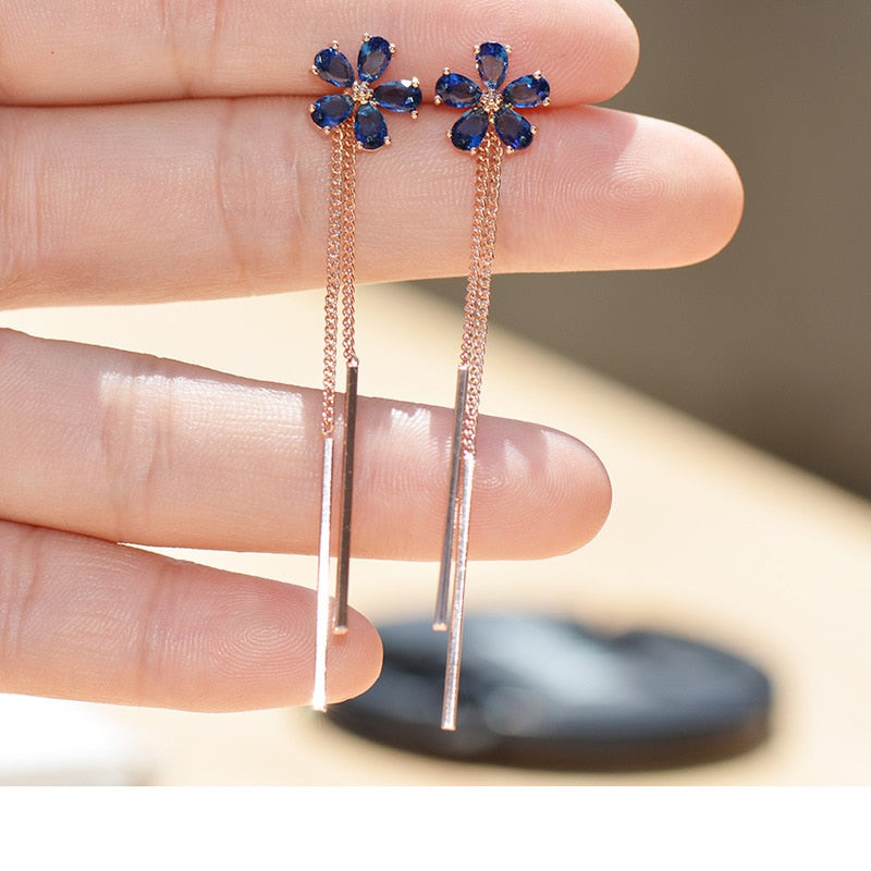 Zircon Blue Flower Clip on Earrings