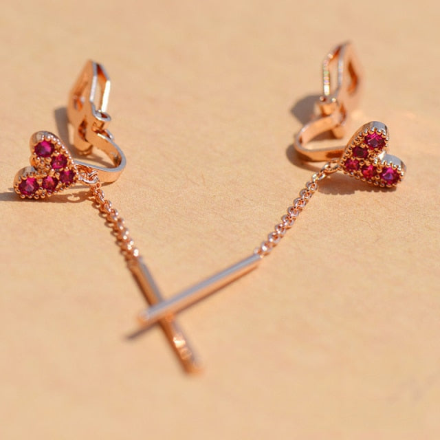 Zircon Pink Heart Clip on Earrings