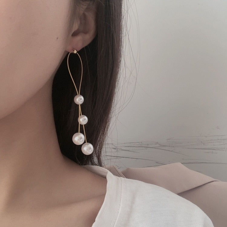 Long Tassel Pearls Clip on Earrings