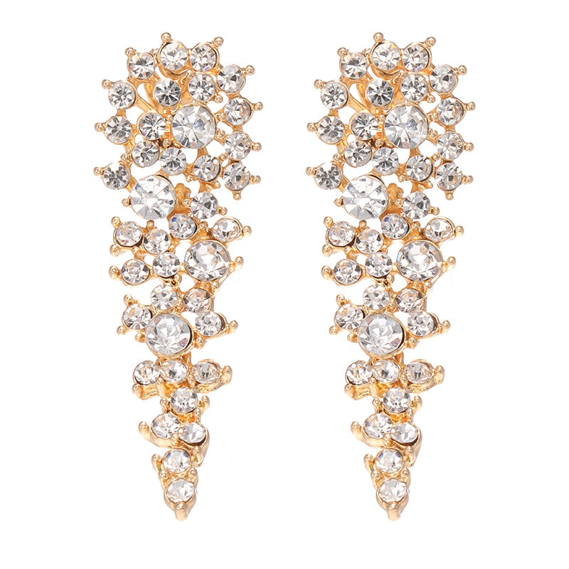 Luxury Crystal Long Bridal Clip on Earrings