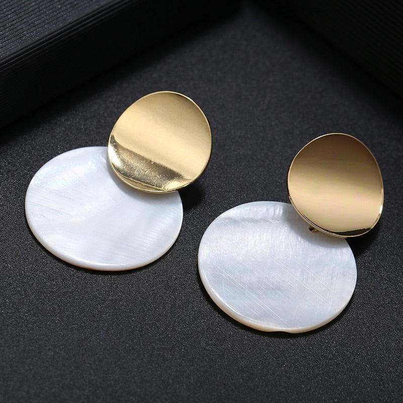 Natural Round Shell Clip On Earrings