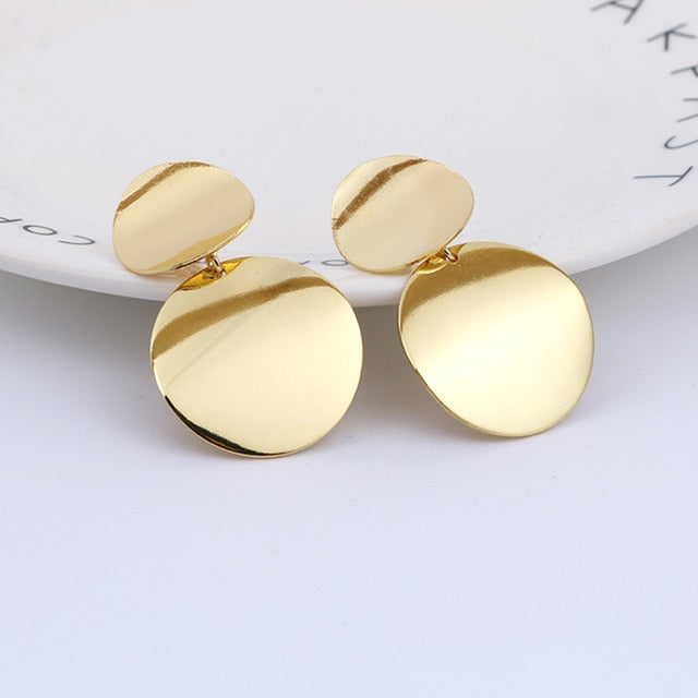 Metal Round Disc Clip On Earrings