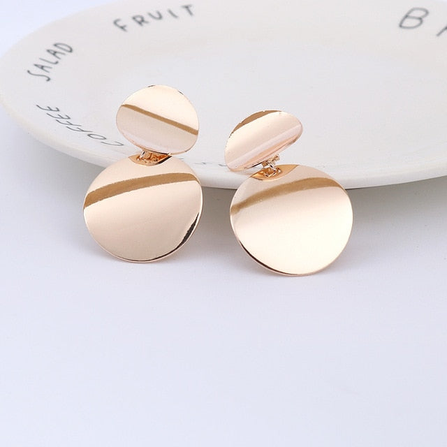 Metal Round Disc Clip On Earrings