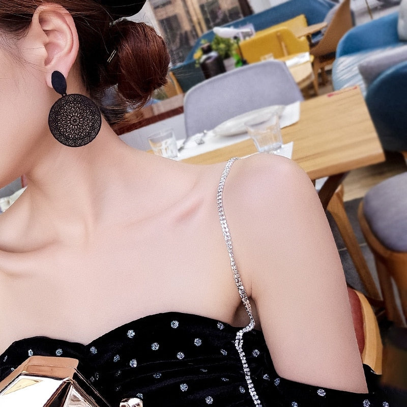 Bohemian Black Big Round Clip on Earrings