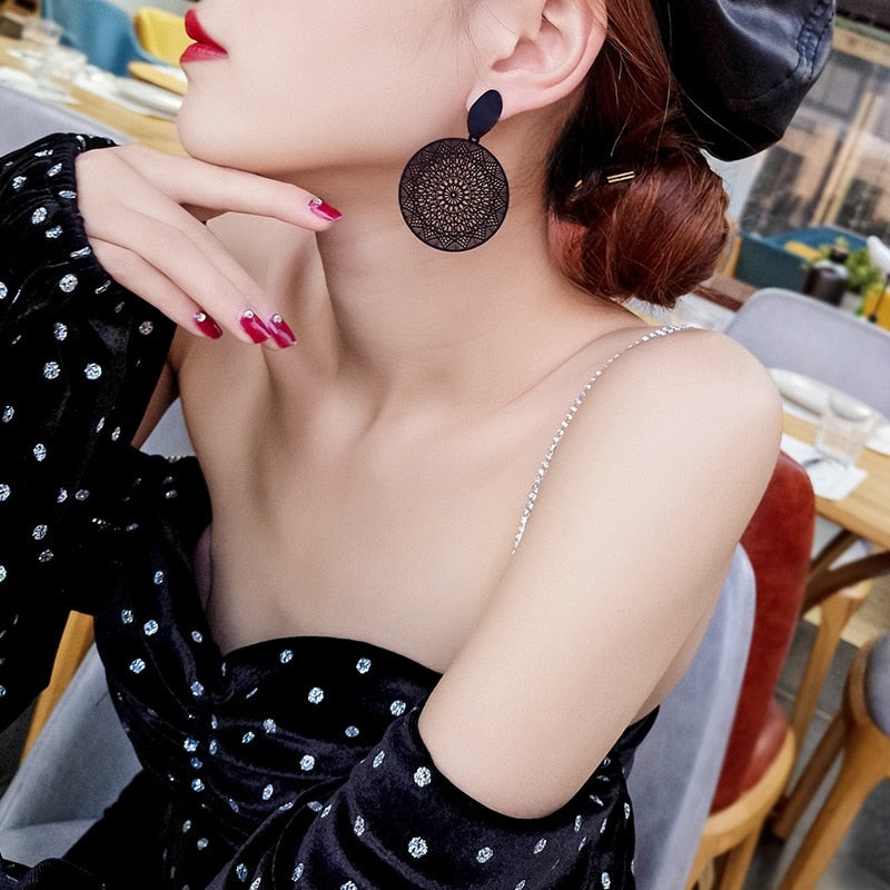 Bohemian Black Big Round Clip on Earrings