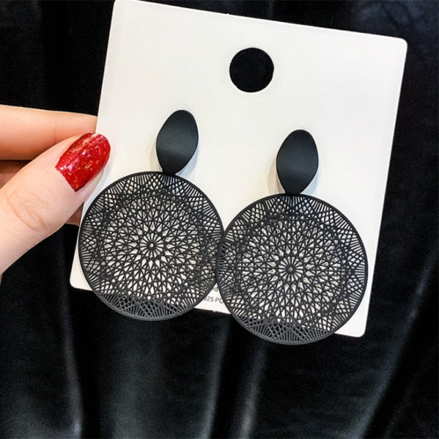Bohemian Black Big Round Clip on Earrings