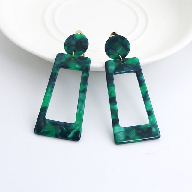 Resin Square Clip On Earrings