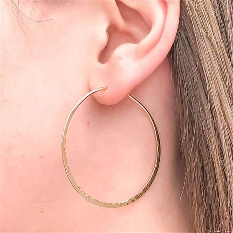 14K Gold Handmade Hammered Hoop Earrings 25-70 mm