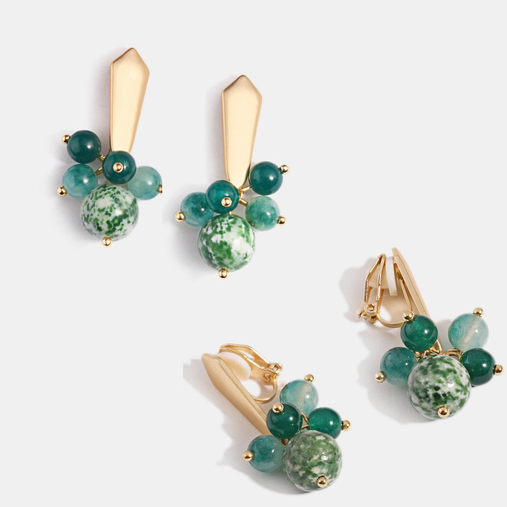 Natural Stone Clip on Earrings