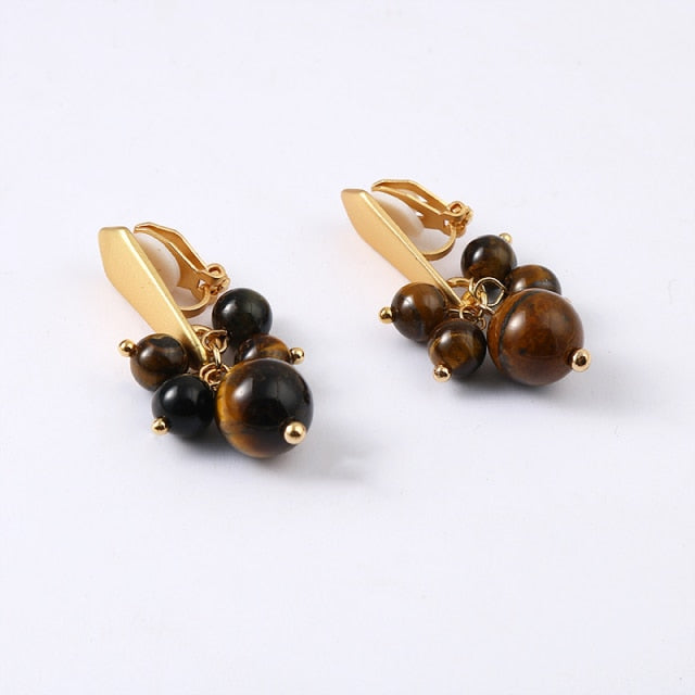 Natural Stone Clip on Earrings