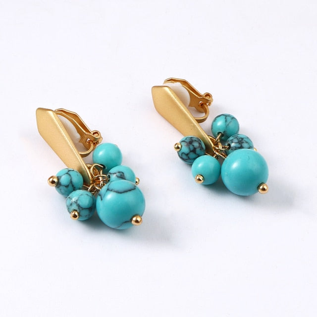 Natural Stone Clip on Earrings