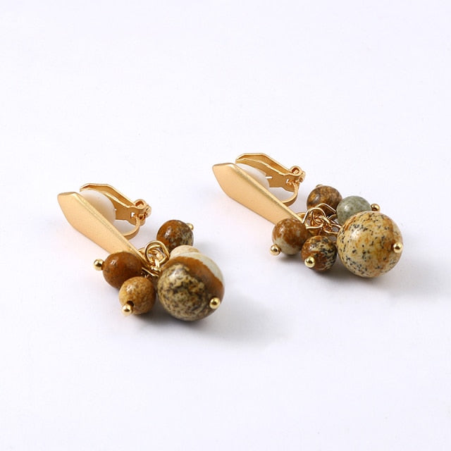 Natural Stone Clip on Earrings