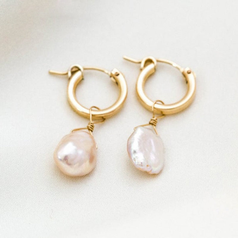 14K Gold Handmade Baroque Pearl Earrings