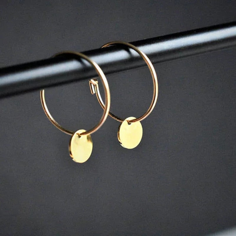 14K Gold Handmade Hoop Coins Earrings