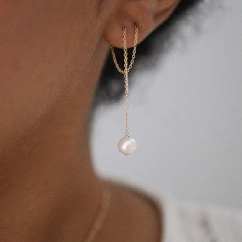 14K Gold Handmade Pearl Drop Earrings