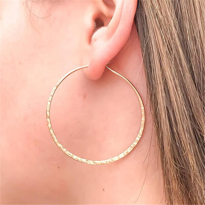 14K Gold Handmade Hammered Hoop Earrings 25-70 mm