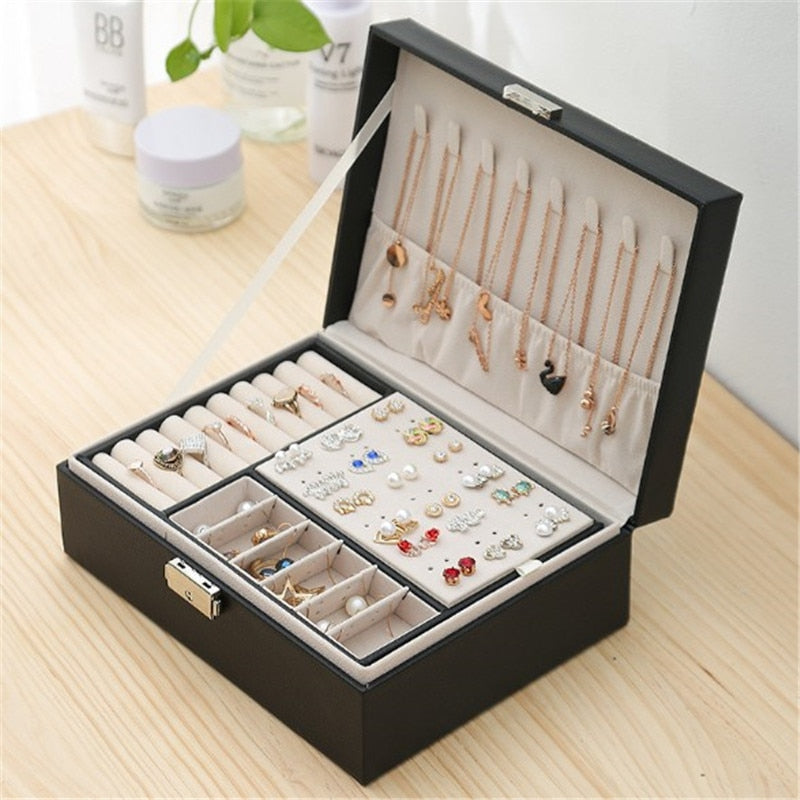 Leather Jewellery Box Travel Jewellery Organizer Multifunction Necklace Earrings Ring Storage Box